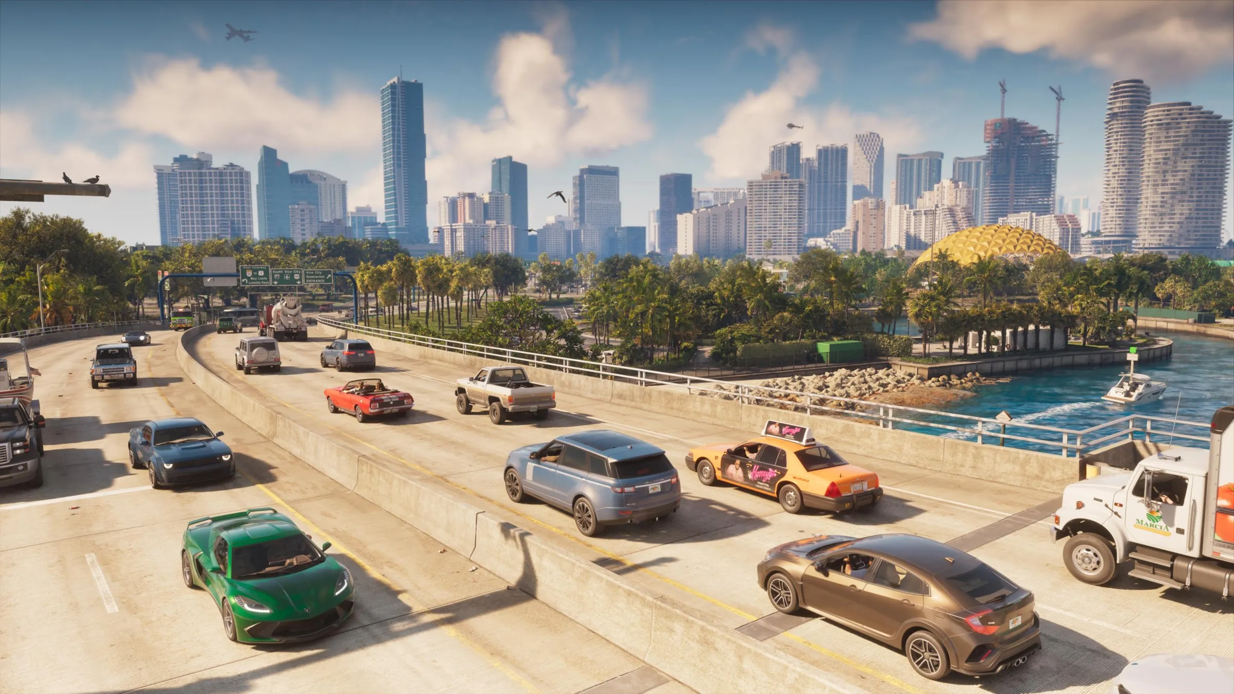 Vice City highway with the skyline behind