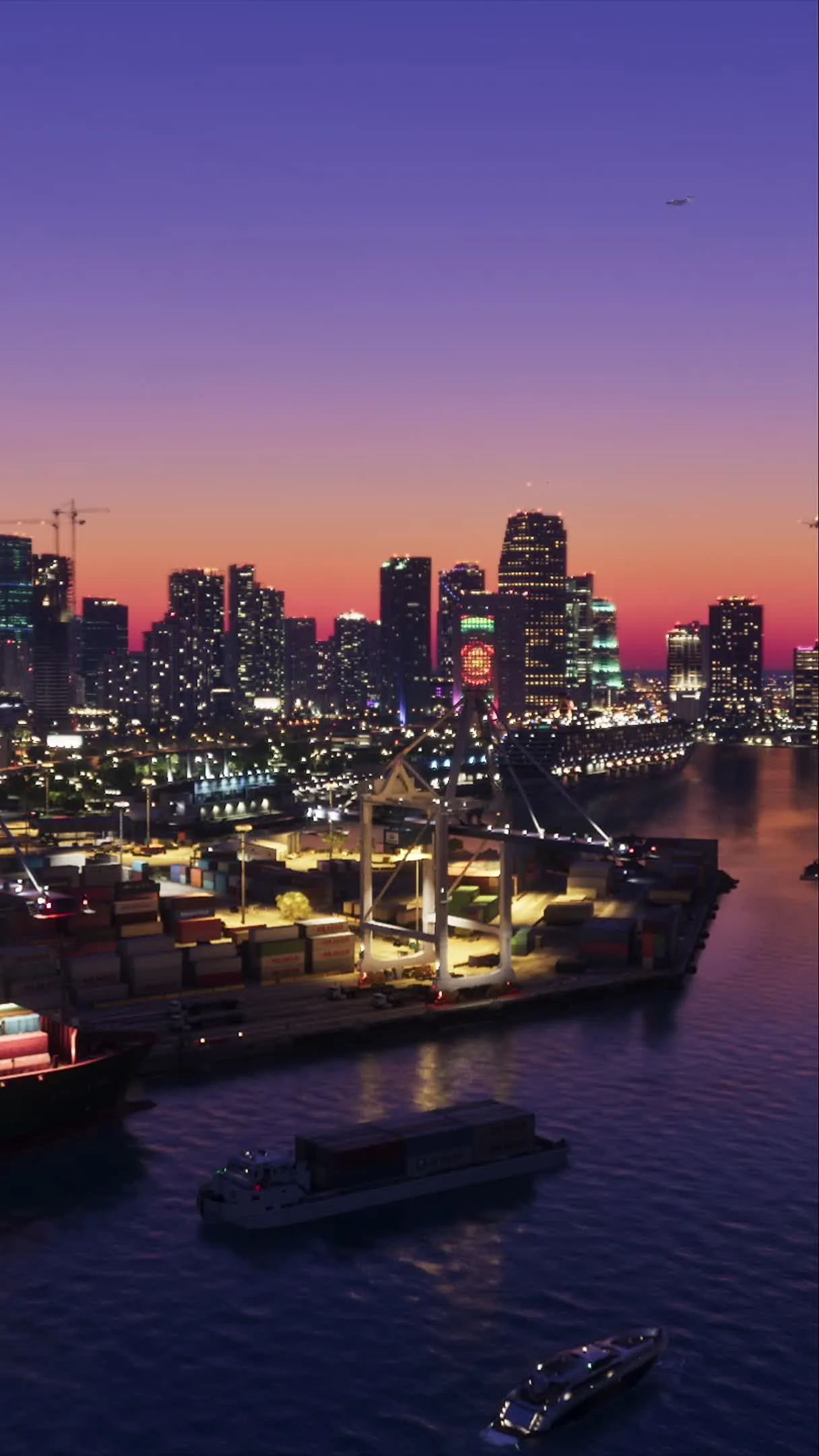 Vice City at night seen from the sea